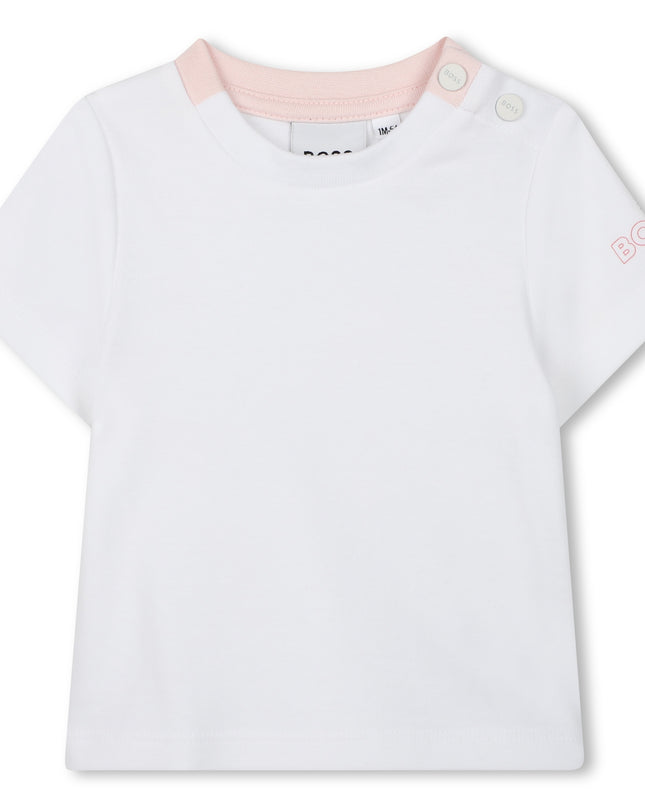 Kids atelier-Boss-Pale Pink Dungarees T-Shirt Set