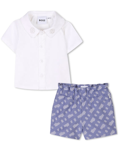 Kids Atelier-Boss-White Shirt & Indigo Shorts Set