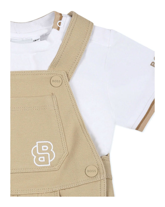 Kids Atelier-Boss-Stone Logo Dungarees Set