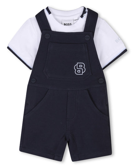Kids Atelier-Boss-Navy Logo Dungarees Set