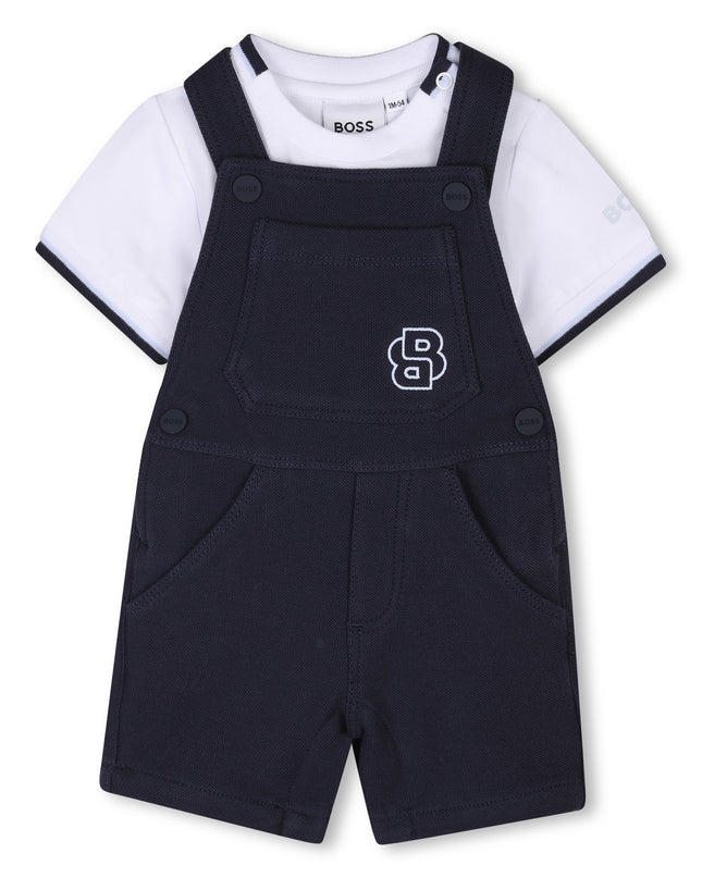 Kids Atelier-Boss-Navy Logo Dungarees Set