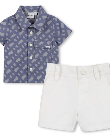 Kids atelier-Boss-Blue Jacquard Monogram Shorts Set