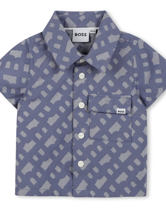 Kids atelier-Boss-Blue Jacquard Monogram Shorts Set