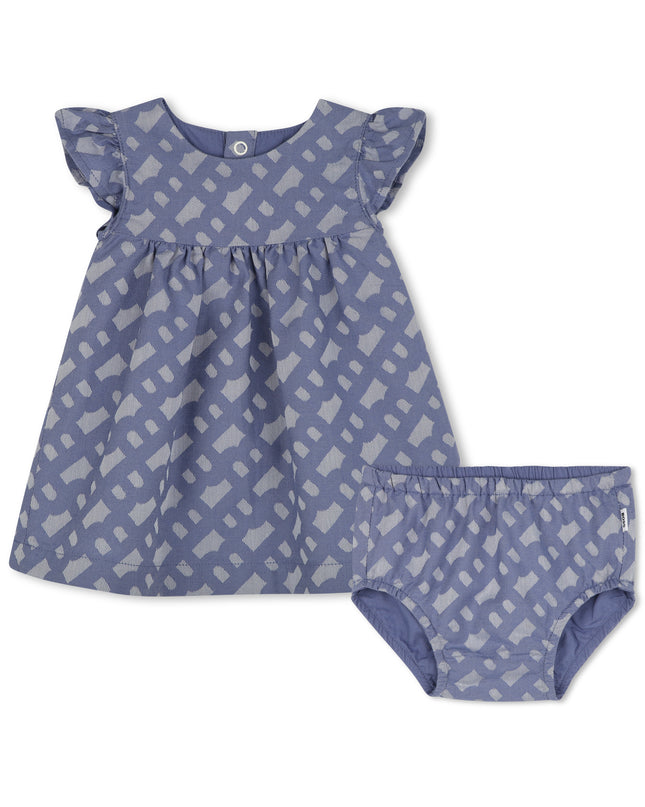Kids atelier-Boss-Blue Patterned Dress and Bloomers Set