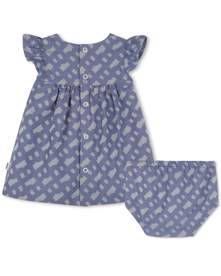Kids atelier-Boss-Blue Patterned Dress and Bloomers Set