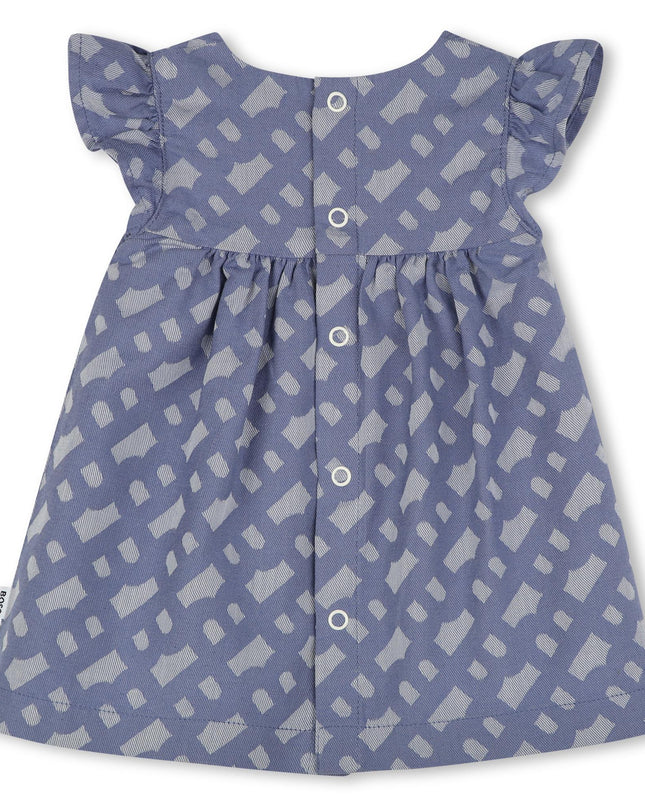 Kids atelier-Boss-Blue Patterned Dress and Bloomers Set