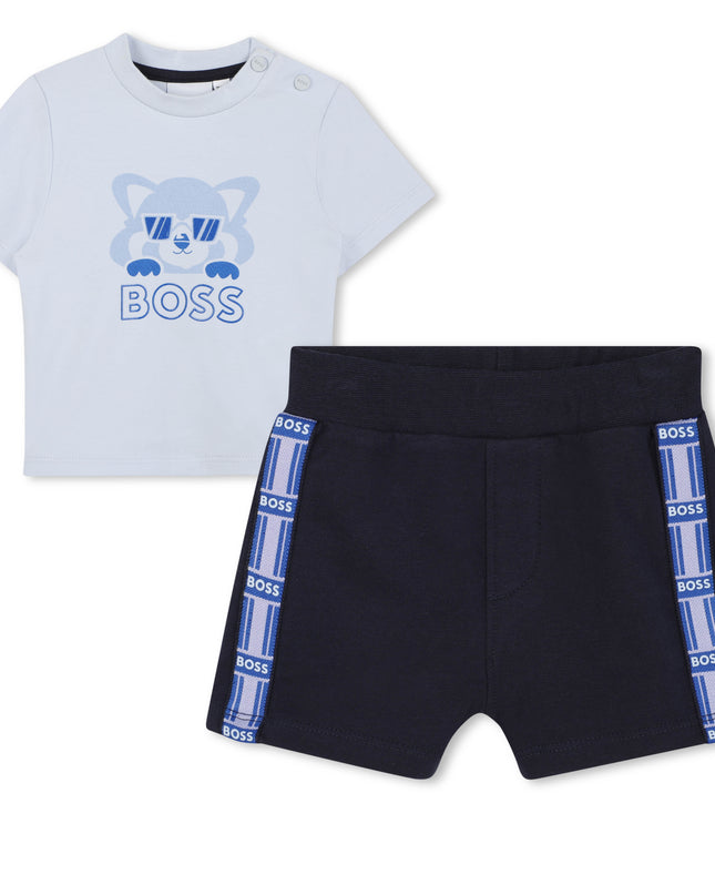 Kids Atelier-Boss-Pale Blue Cat-Bear Shorts Set