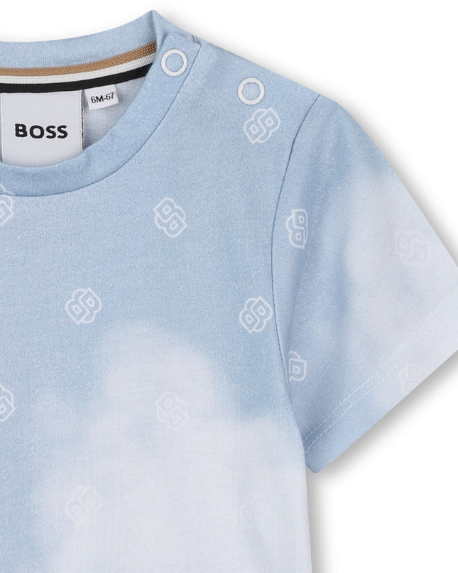 Kids Atelier-Boss-Persian Blue Sky Patterned T-Shirt