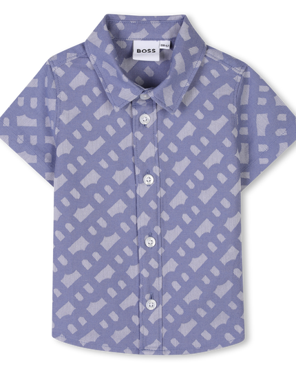 Kids Atelier-Boss-Blue Patterned Short Sleeve Shirt
