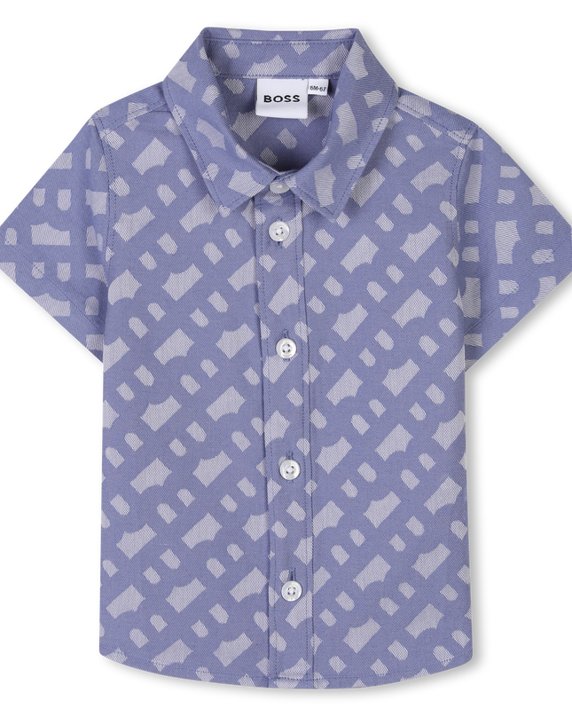 Kids Atelier-Boss-Blue Patterned Short Sleeve Shirt