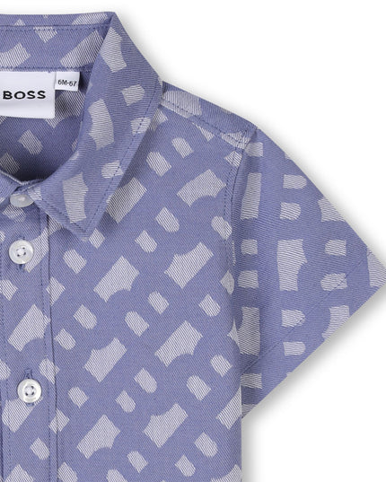 Kids Atelier-Boss-Blue Patterned Short Sleeve Shirt