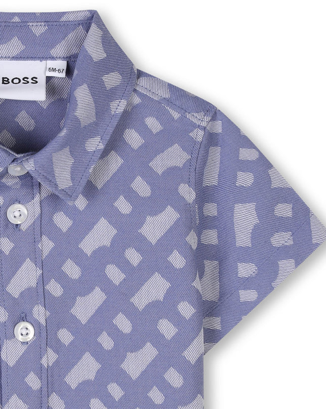 Kids Atelier-Boss-Blue Patterned Short Sleeve Shirt