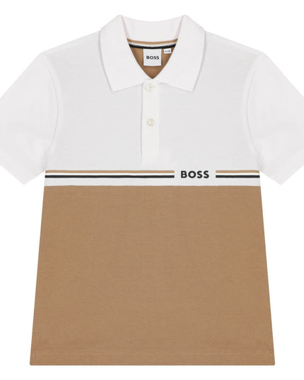 Kids Atelier-Boss-White & Beige Logo Polo Shirt