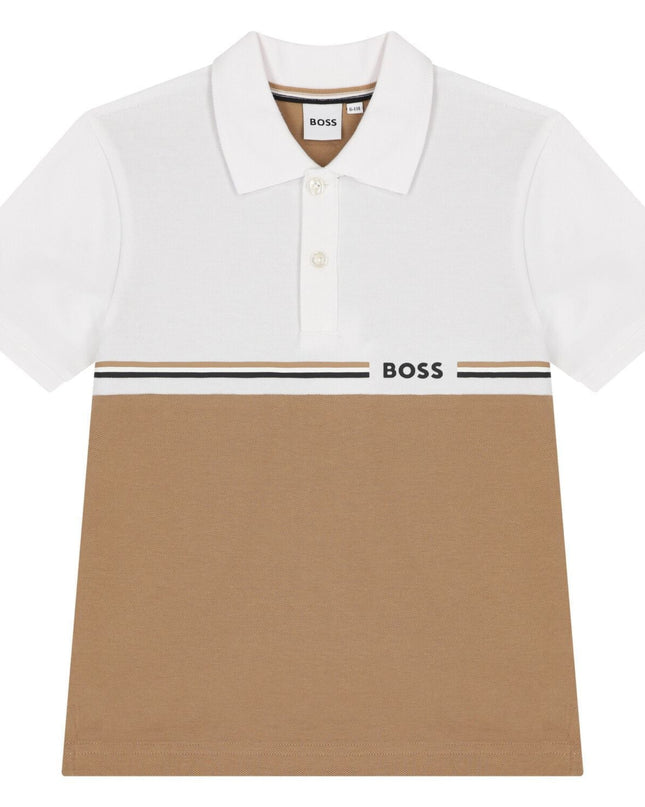 Kids Atelier-Boss-White & Beige Logo Polo Shirt