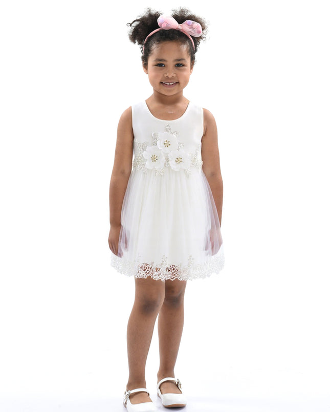 White Embroidered Blooming Bow Dress