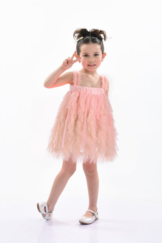 Pink Sleeveless Ruffle Layered Dress