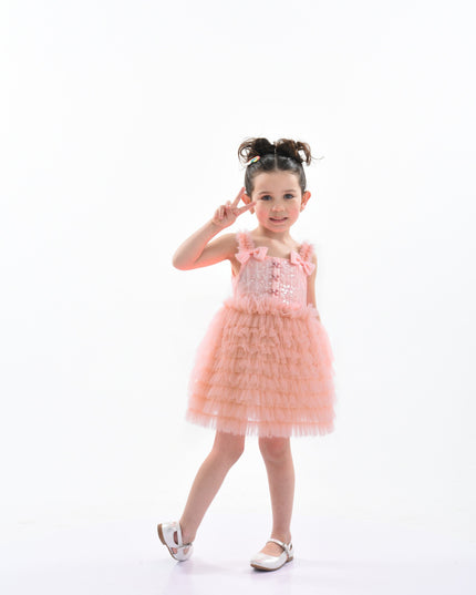 Pink Bow Tiered Tulle Dress