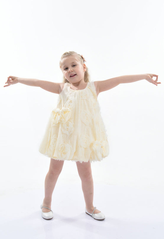 Ivory Bow Flower Sleeveless Dress