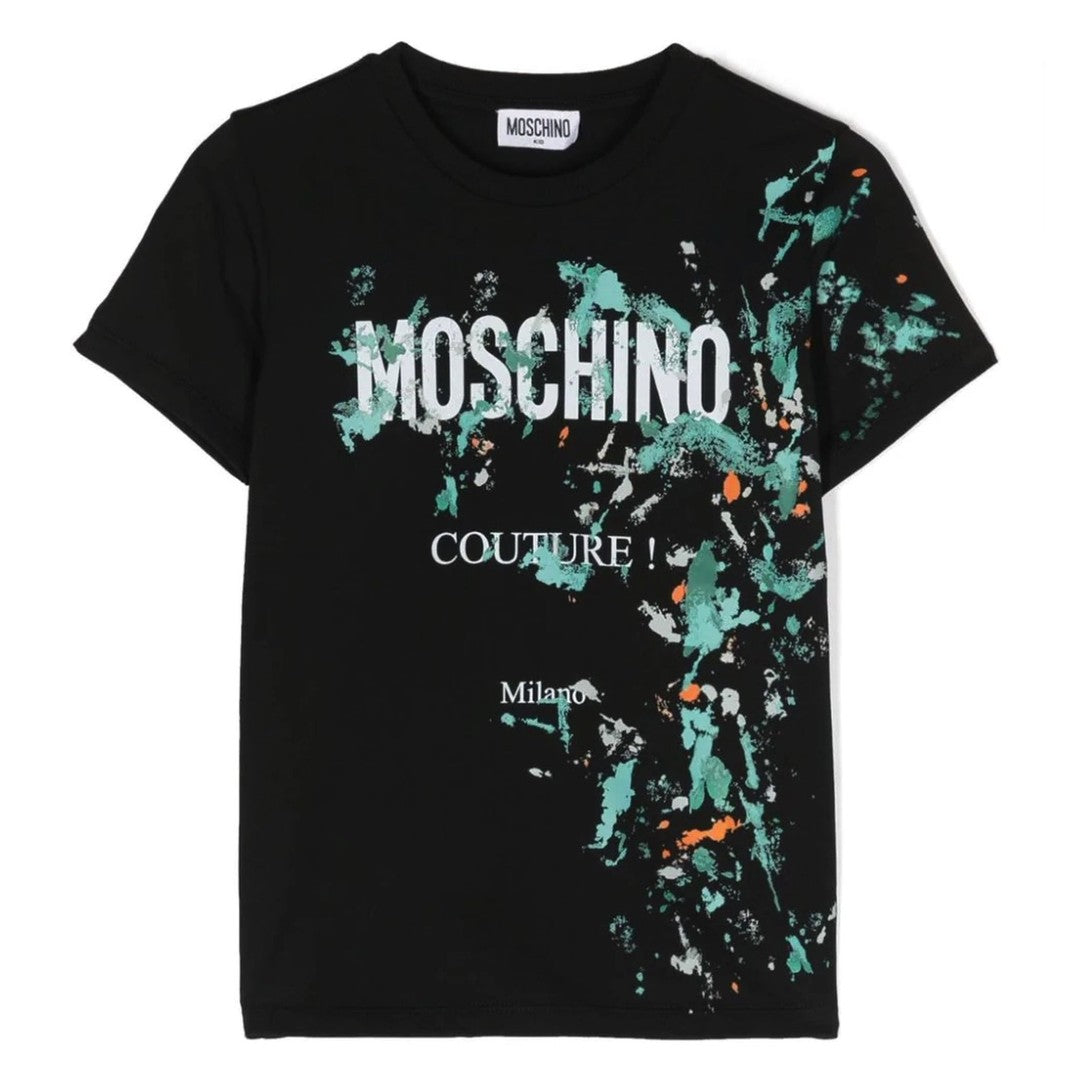 moschino-mini-Black Paint Cotton T-Shirt-hom04l-laa24-60100