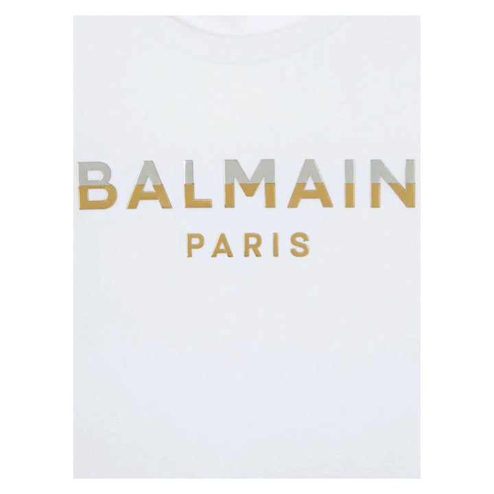 balmain-White Logo Print T-Shirt-bu8r01-z0057-100