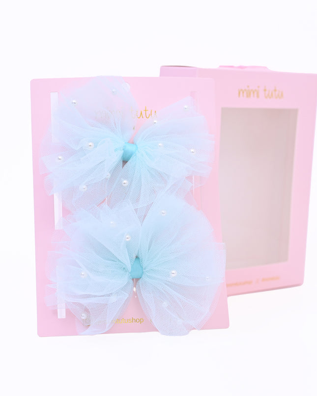 Tulle Bow Pearl Accented Hairclip Set