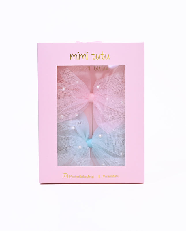 Tulle Bow Pearl Accented Hairclip Set