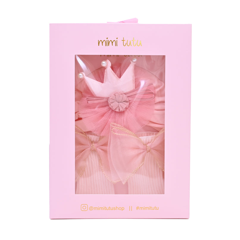 Pink Bow and Flower Crown Gift Set