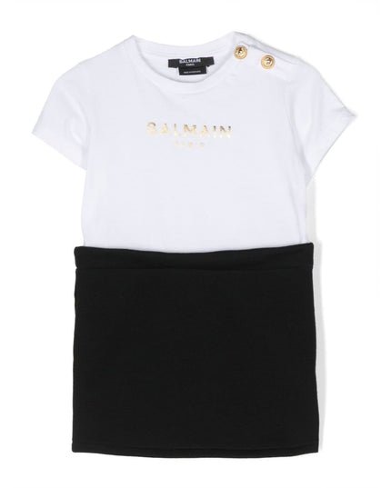 Balmain-SS Text Logo Dress-BS1061-Z0001-930OR-Blk Gold