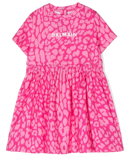 Balmain-Leopard Print Logo Dress-BS1071-Z0082-561RS-Pinkleopr