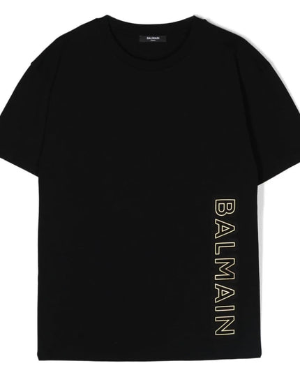 balmain-Black Cotton Graphic T-Shirt-bu8p31-z0057-930or