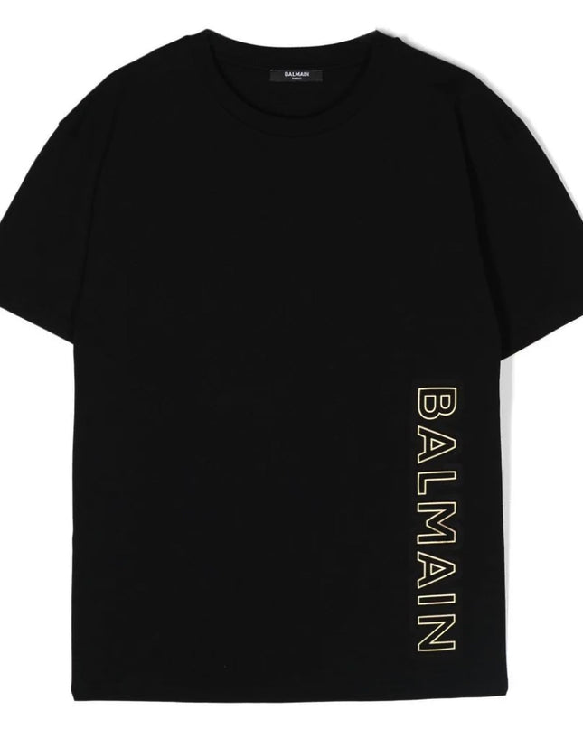 balmain-Black Cotton Graphic T-Shirt-bu8p31-z0057-930or