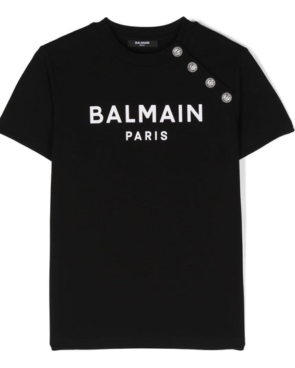Balmain-Logo with Side Button T-Shirt-BV8Q71-Z2389-930BC-Black
