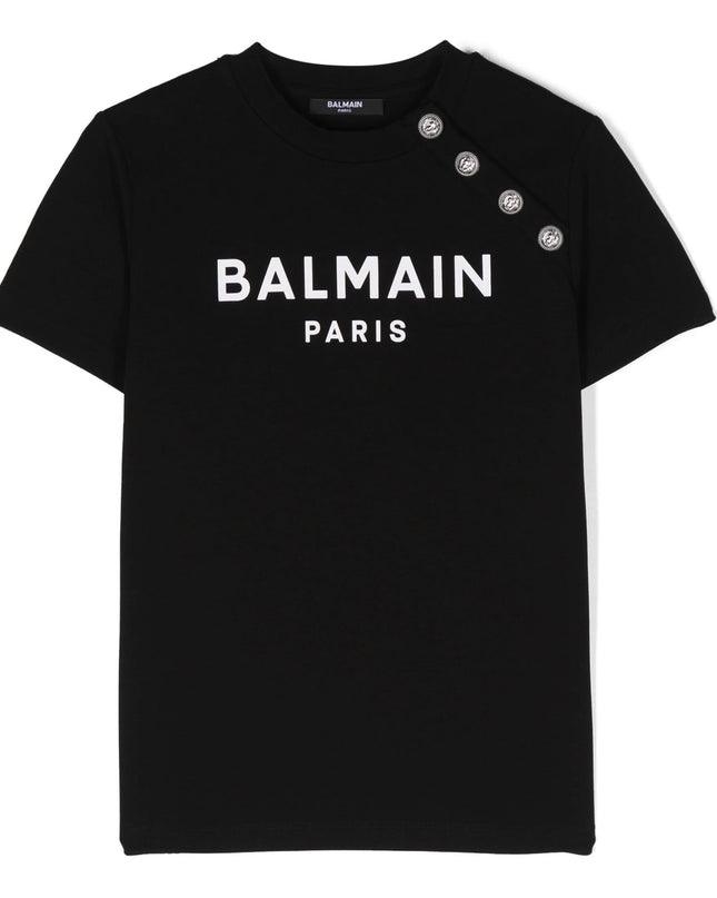 Balmain-Logo with Side Button T-Shirt-BV8Q71-Z2389-930BC-Black