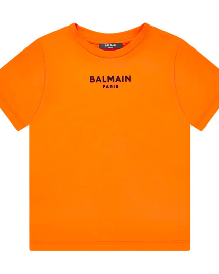 Kids Atelier-Balmain-Orange Logoed T-Shirt