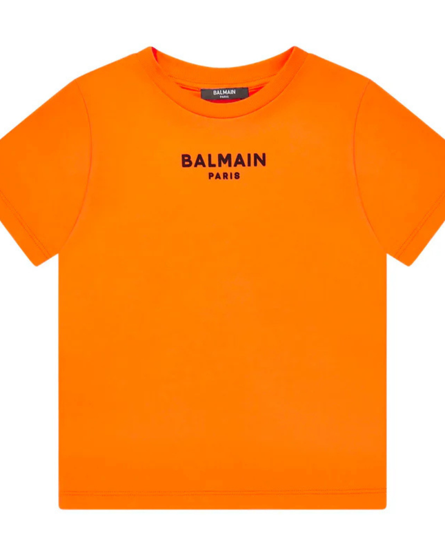 Kids Atelier-Balmain-Orange Logoed T-Shirt