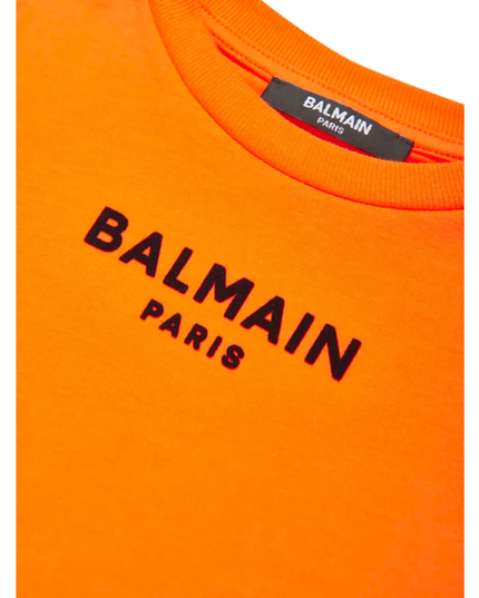 Kids Atelier-Balmain-Orange Logoed T-Shirt