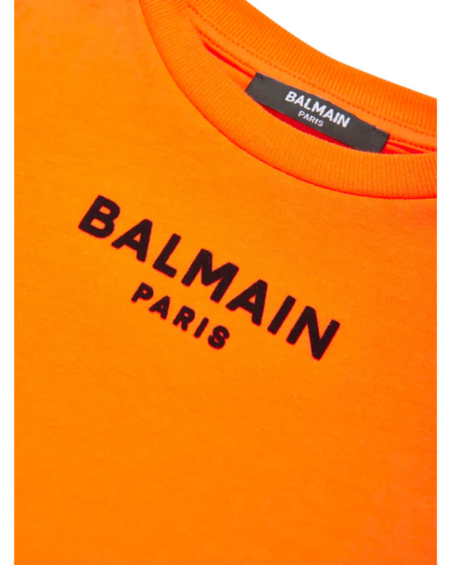 Kids Atelier-Balmain-Orange Logoed T-Shirt