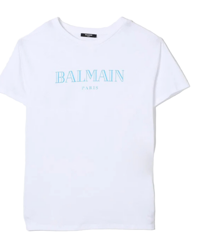 Balmain-Uni SS Tee w/ Vintage Logo-BW8P21-Z0116-100CE-White