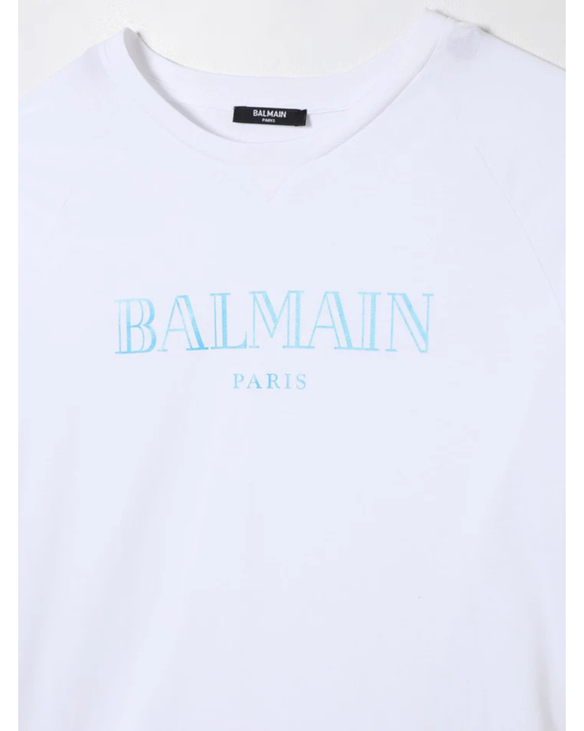 Balmain-Uni SS Tee w/ Vintage Logo-BW8P21-Z0116-100CE-White