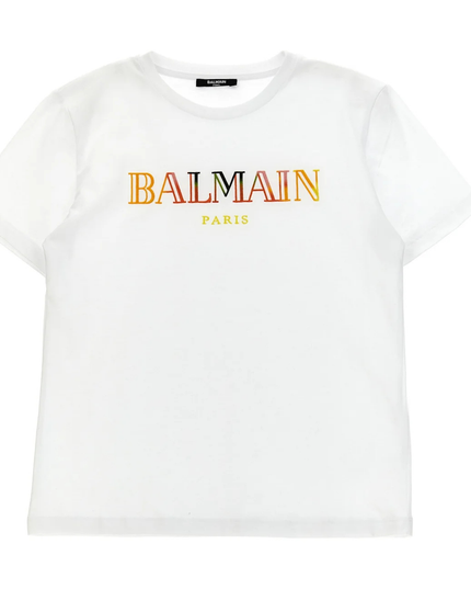 Kids Atelier-Balmain-White Logo Embroidery T-Shirt