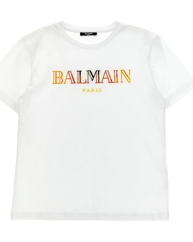 Kids Atelier-Balmain-White Logo Embroidery T-Shirt