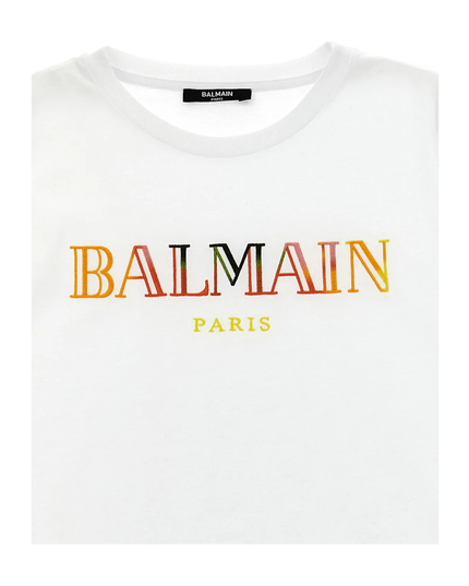 Kids Atelier-Balmain-White Logo Embroidery T-Shirt