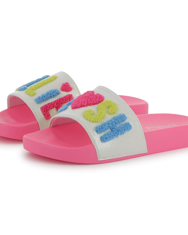 Pink Applique Fleece Logo Slides