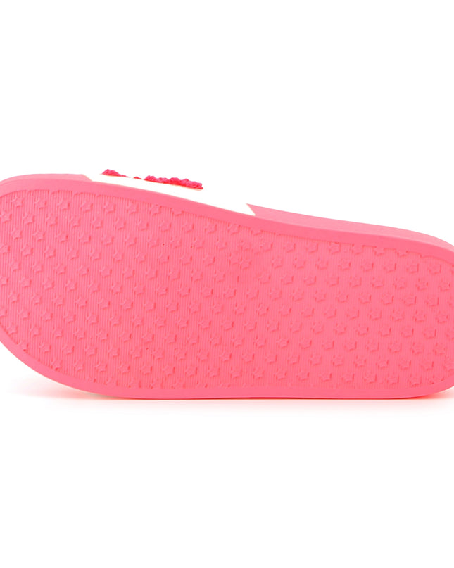 Pink Applique Fleece Logo Slides