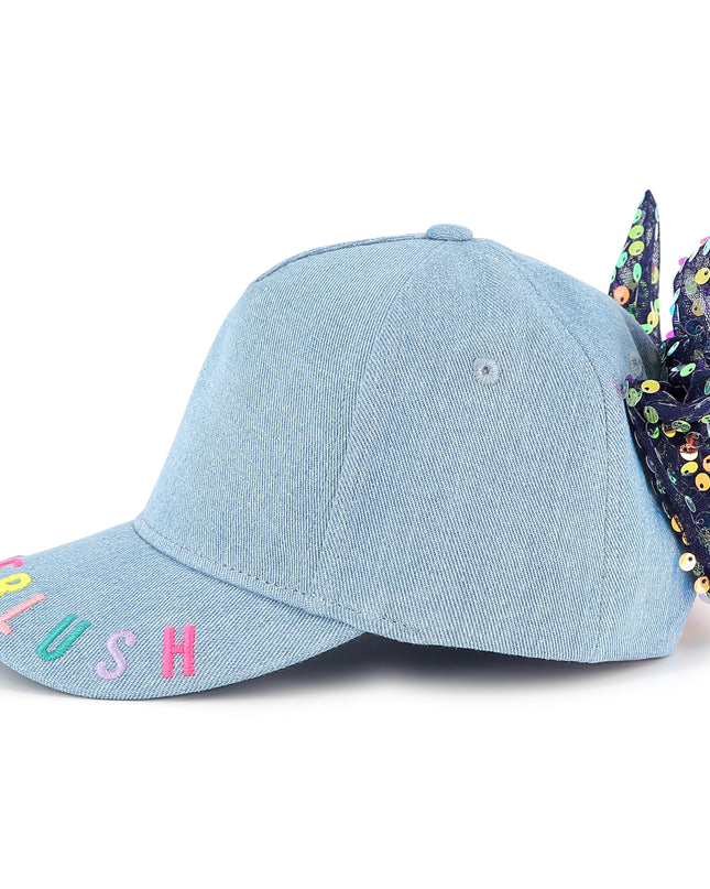 Light Blue Rainbow Sequin Bow Cap