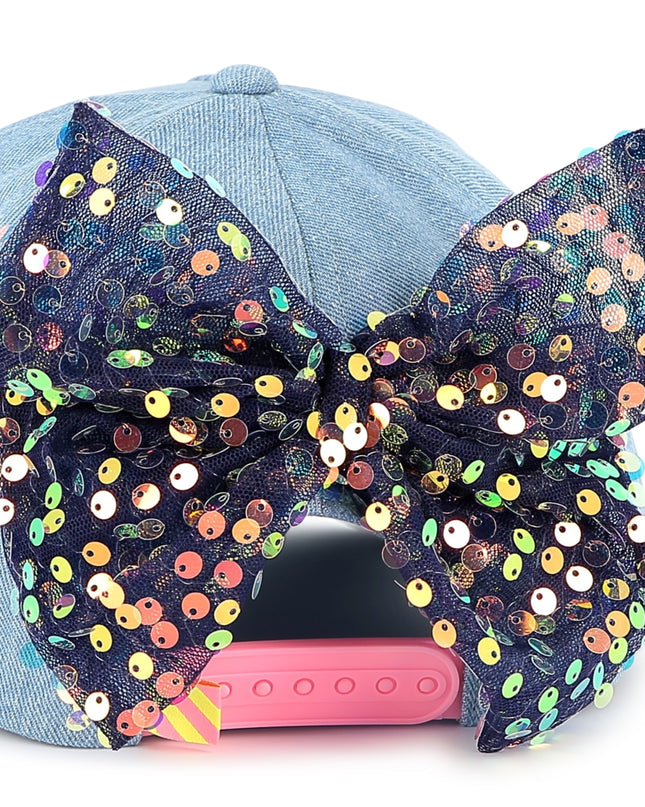 Light Blue Rainbow Sequin Bow Cap