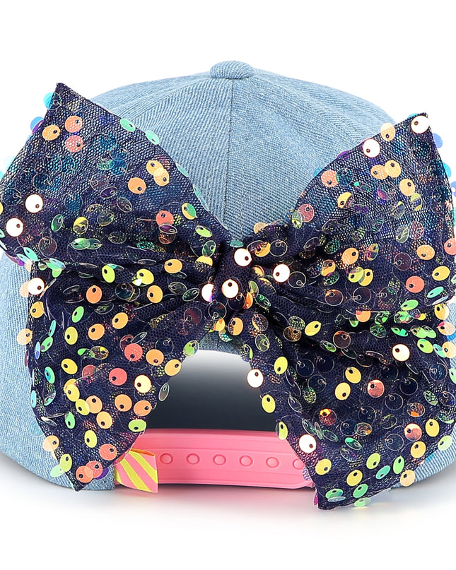 Light Blue Rainbow Sequin Bow Cap