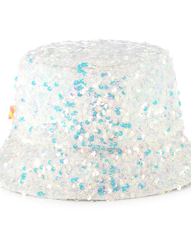 White Multicolored Sequin Bucket Hat