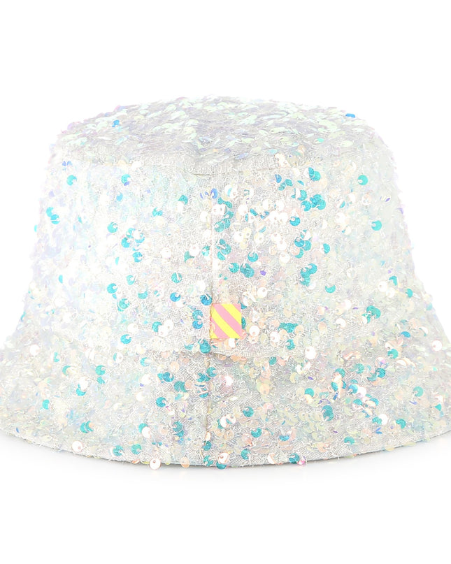 White Multicolored Sequin Bucket Hat