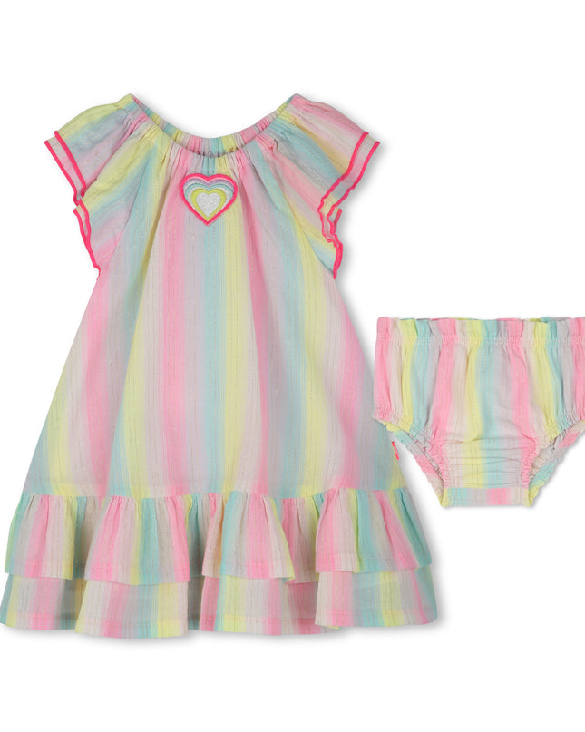 Multicolored Ruffle Sleeve Striped Dress Set